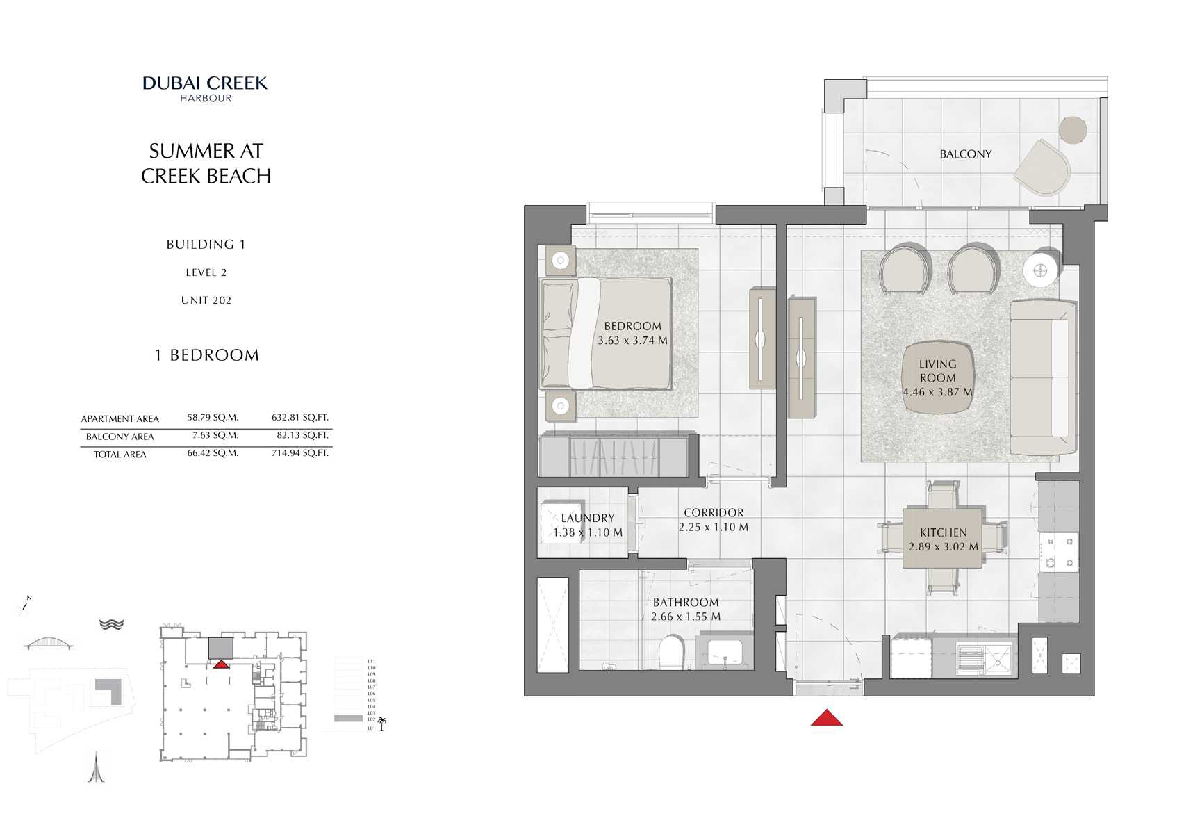 1 Br Building 1 Level 2 Unit 202, Size 714 Sq Ft